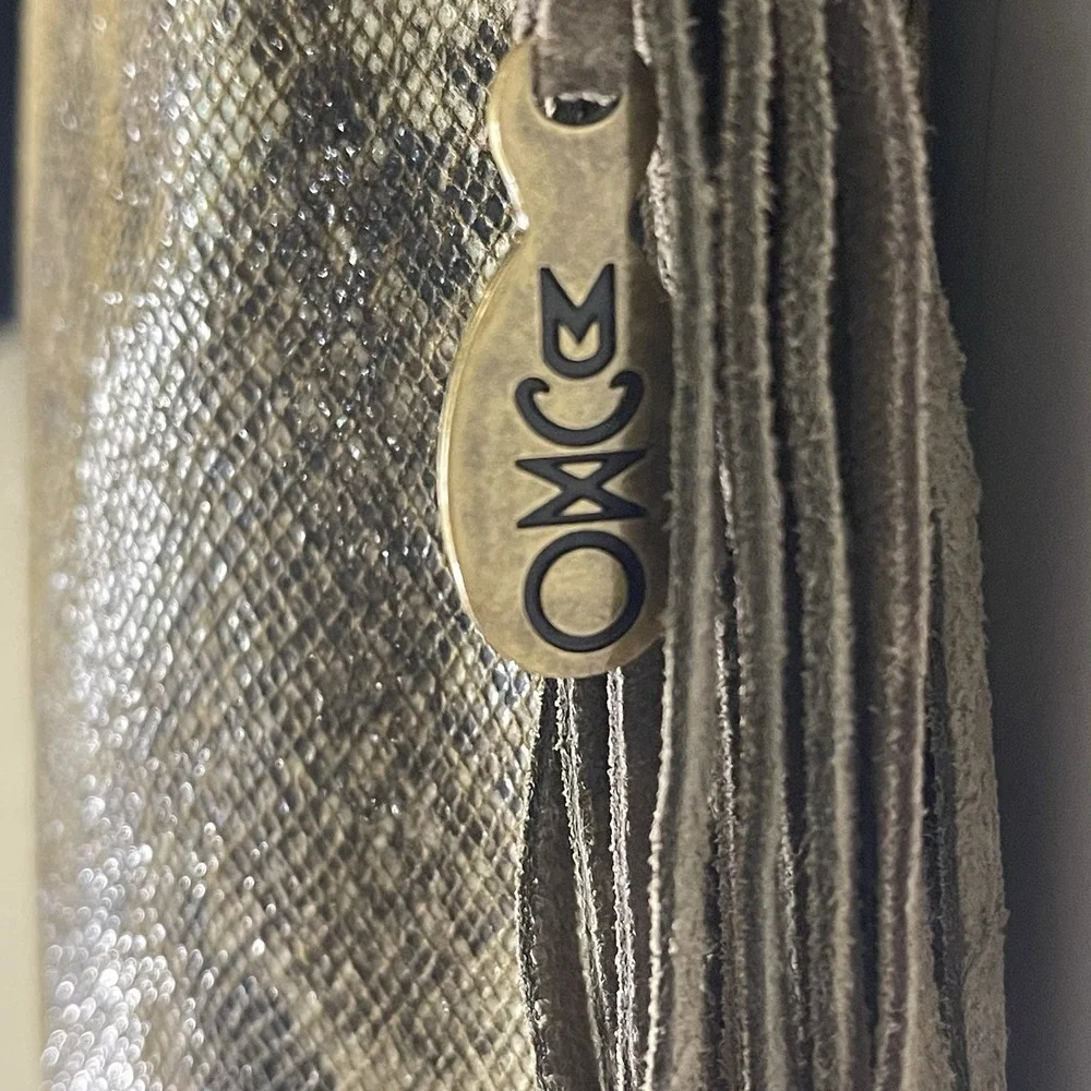 Camila Alves MUXO Python Embossed Suede Fringe Hobo Shoulder Bag Brown Taupe
